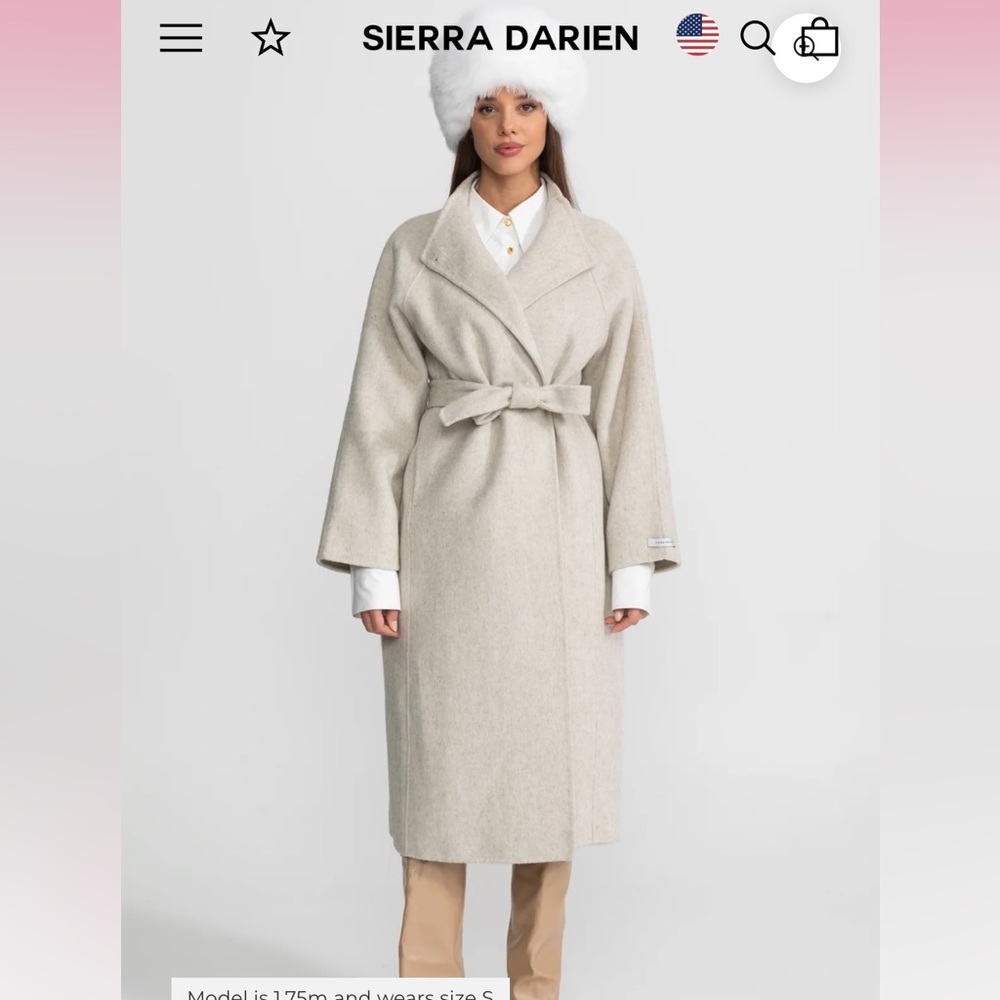 Wrap Belted Long Coat in Light Beige- BRAND NEW